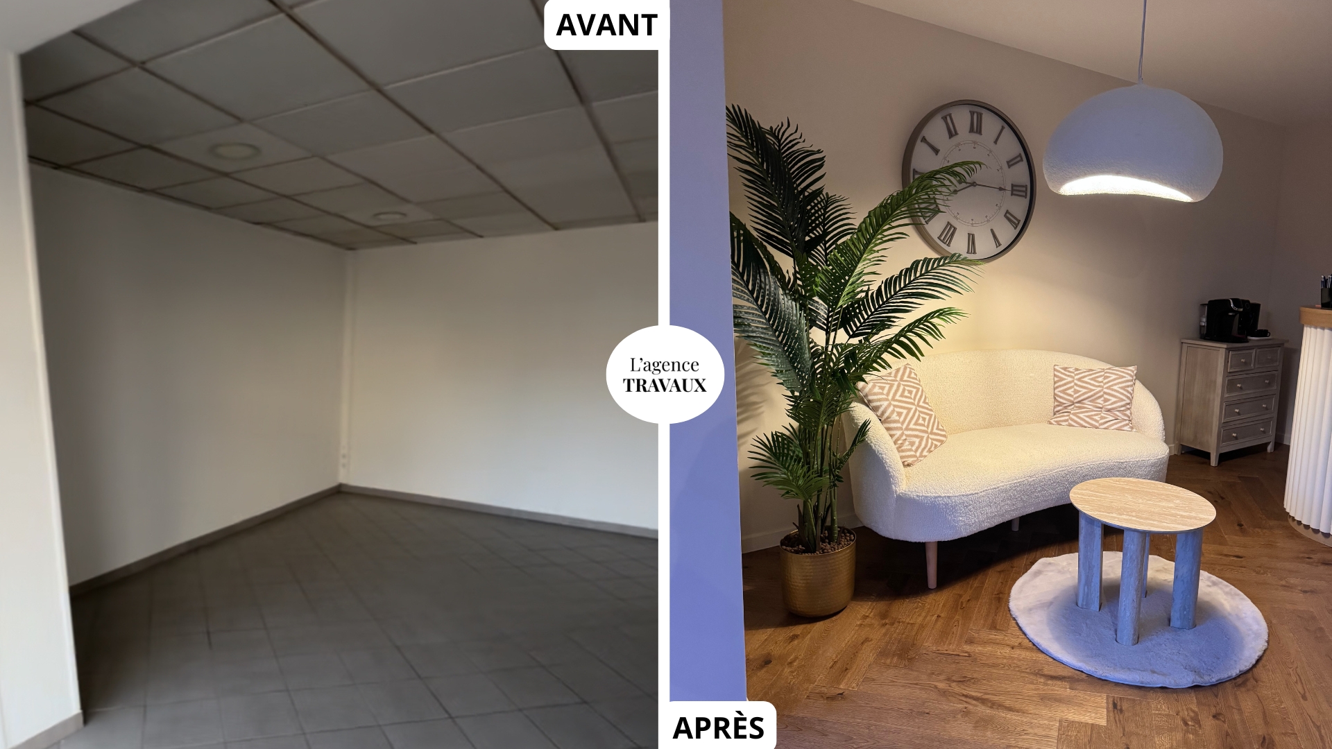 Avant après d'un chantier de rénovation suivi par L'agence TRAVAUX